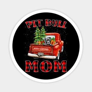 Christmas Pit Bull Mom Santa Hat Truck Tree Plaid Dog Mom Christmas Magnet